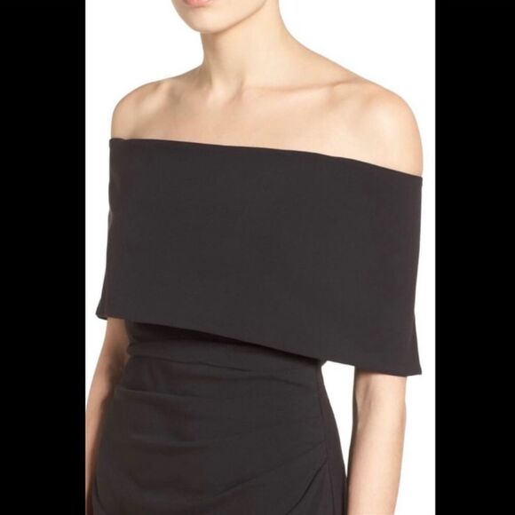 Vince camuto NWOT black fold off the shoulder midi cocktail dress - Picture 4 of 16